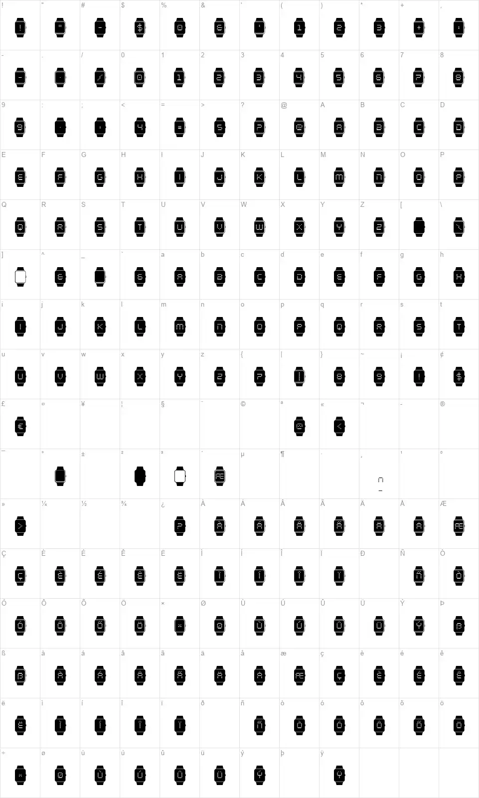 iChronofont character map