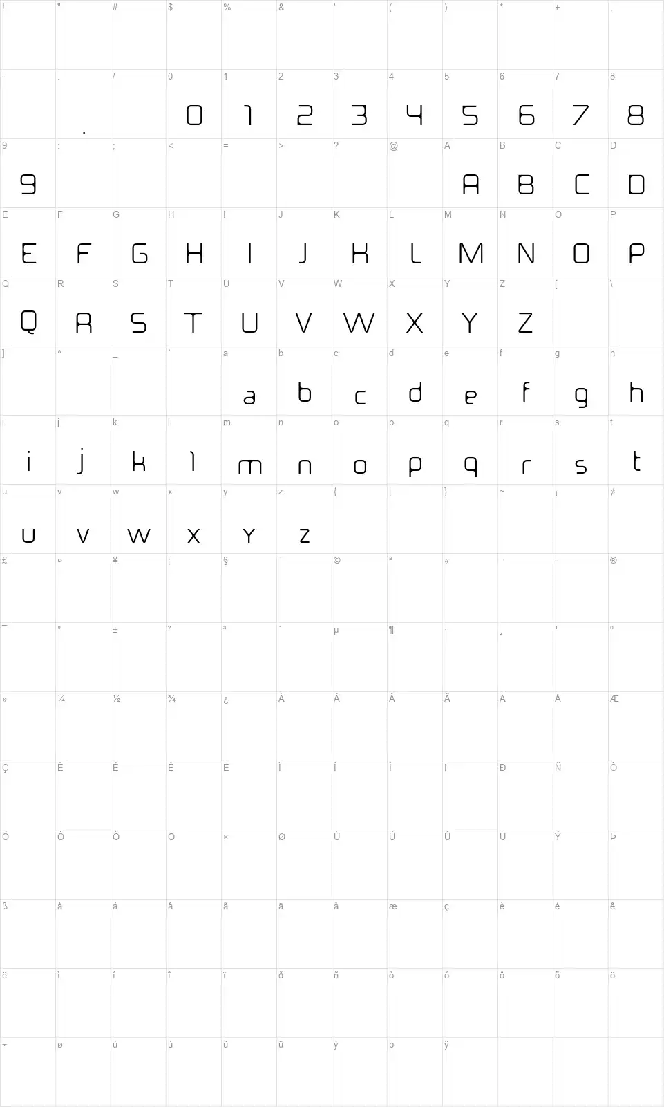Ideoma Miaguiiifont character map