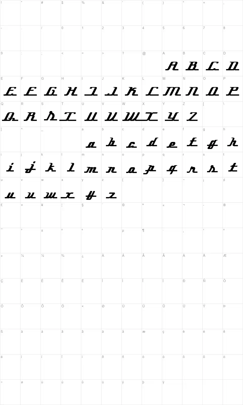 Ikarusfont character map