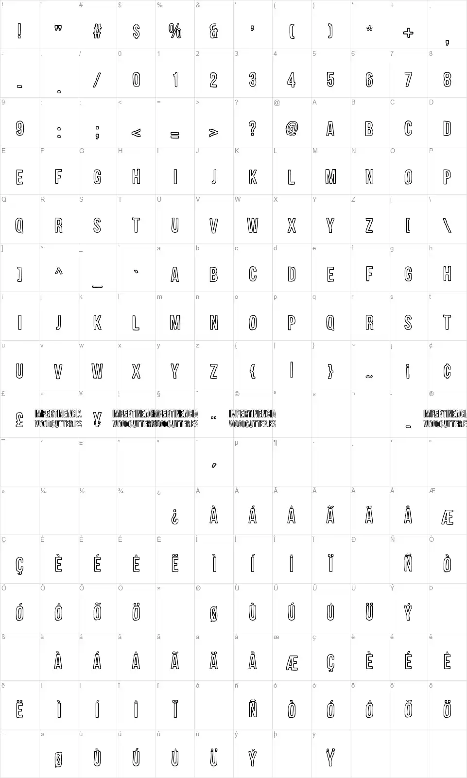 Impertinenciafont character map