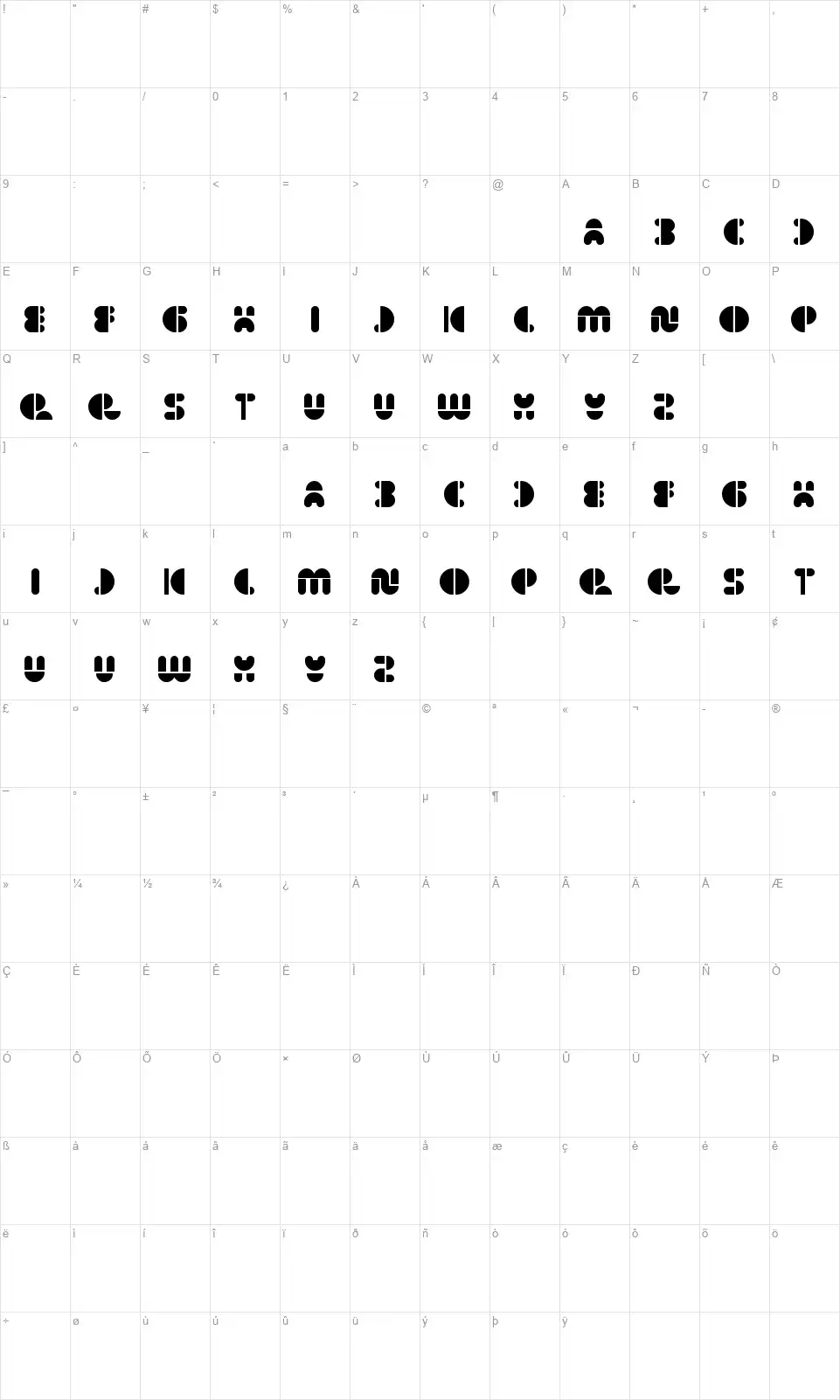 impulse of heartfont character map