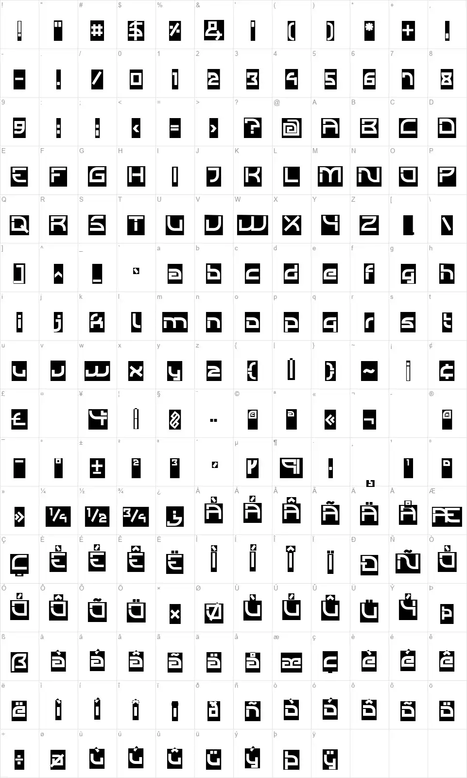 Individigitalfont character map