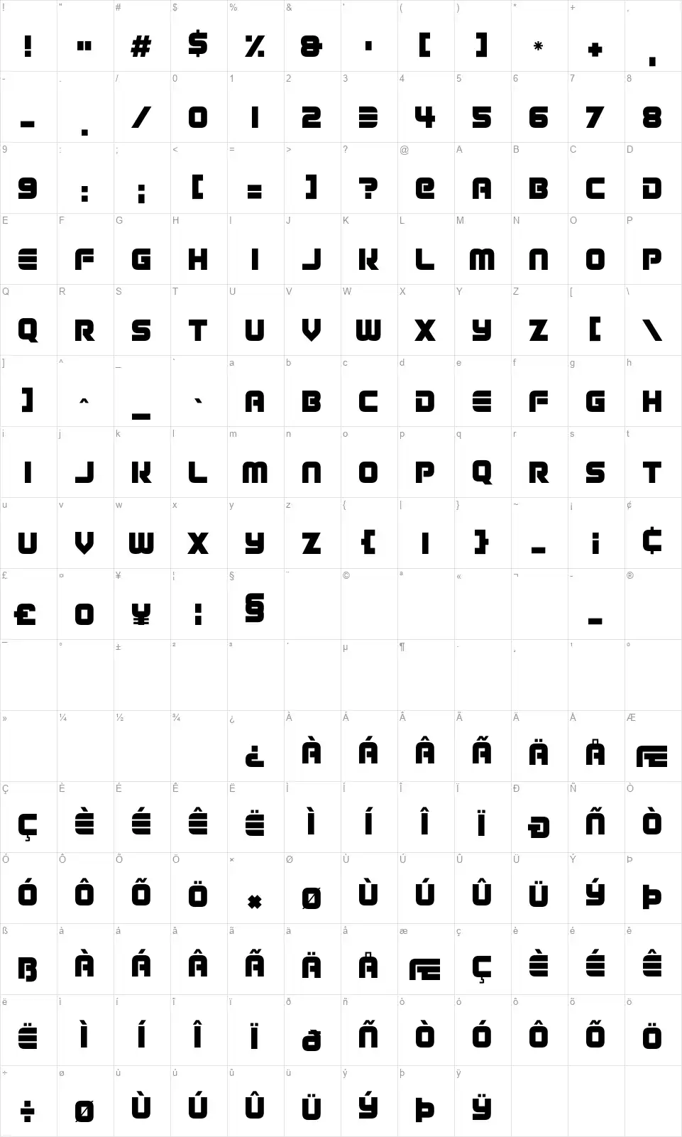Infinite Realitiesfont character map