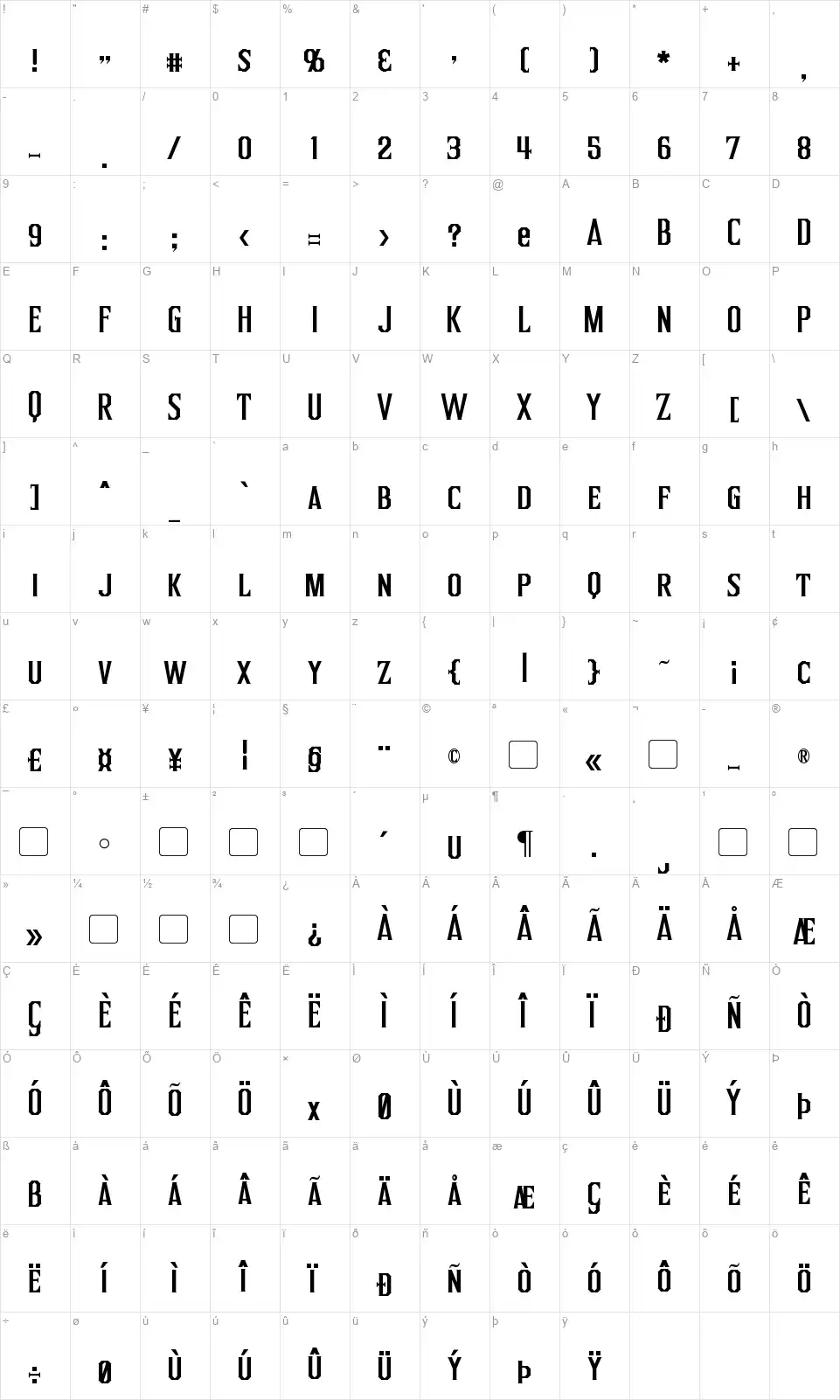 Inquisitorfont character map