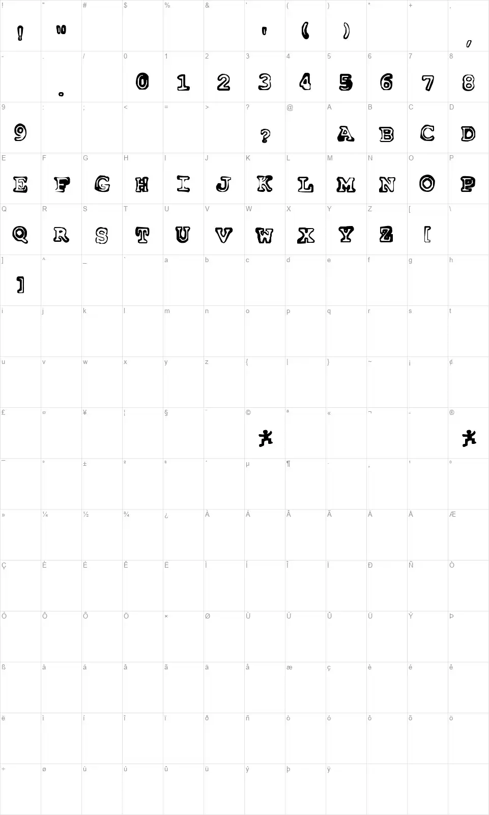 Insomniafont character map