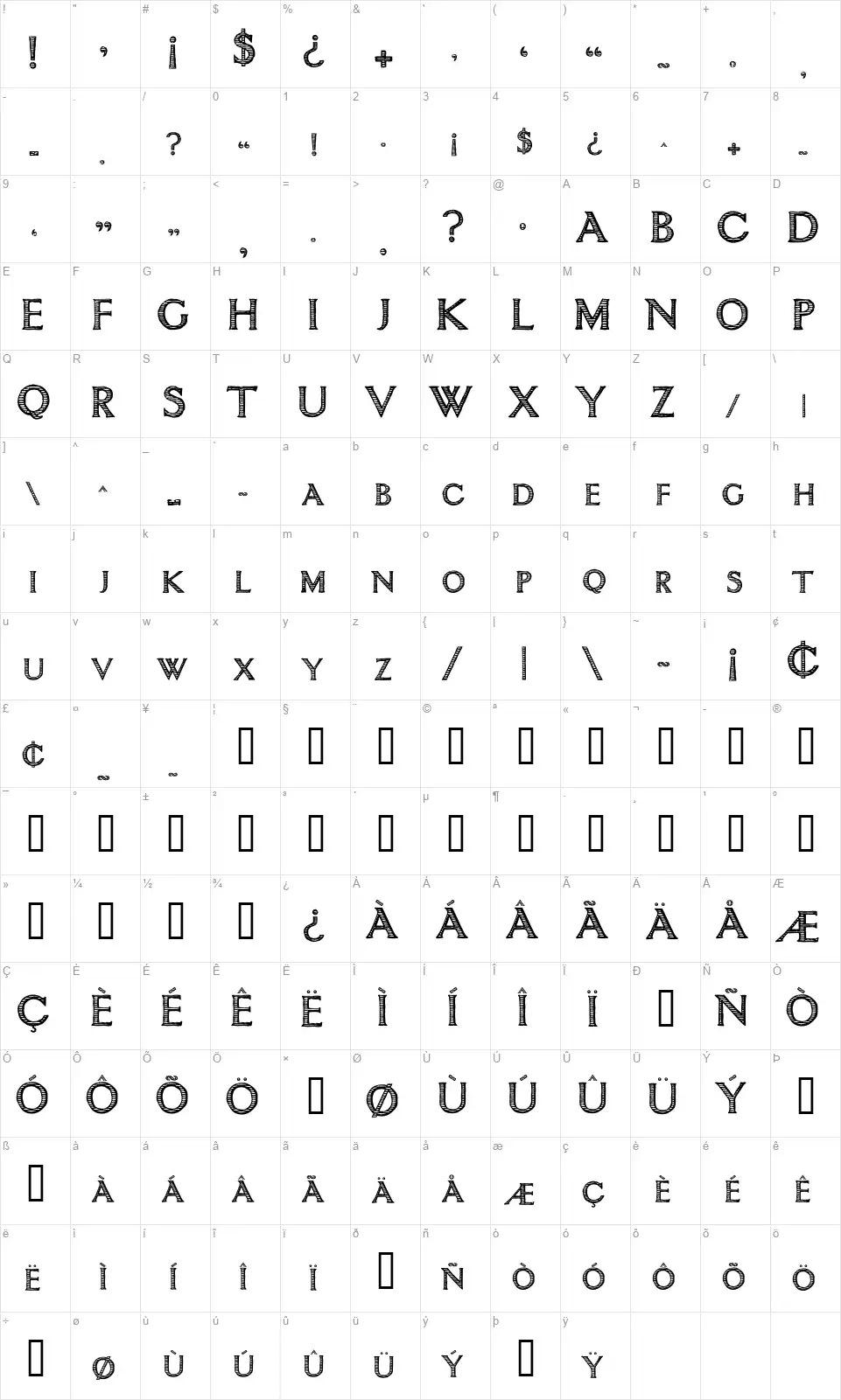 Intimacyfont character map