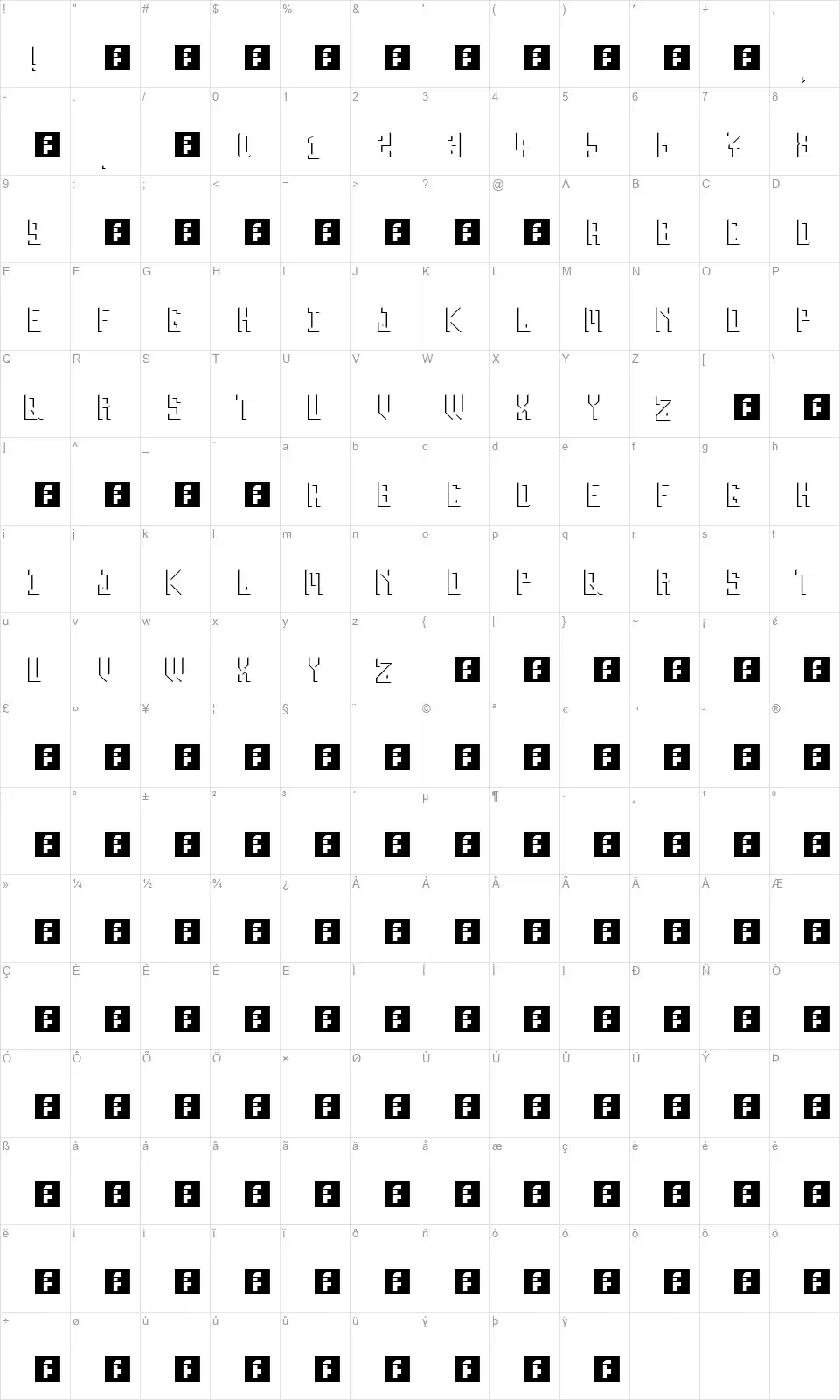Inversefont character map