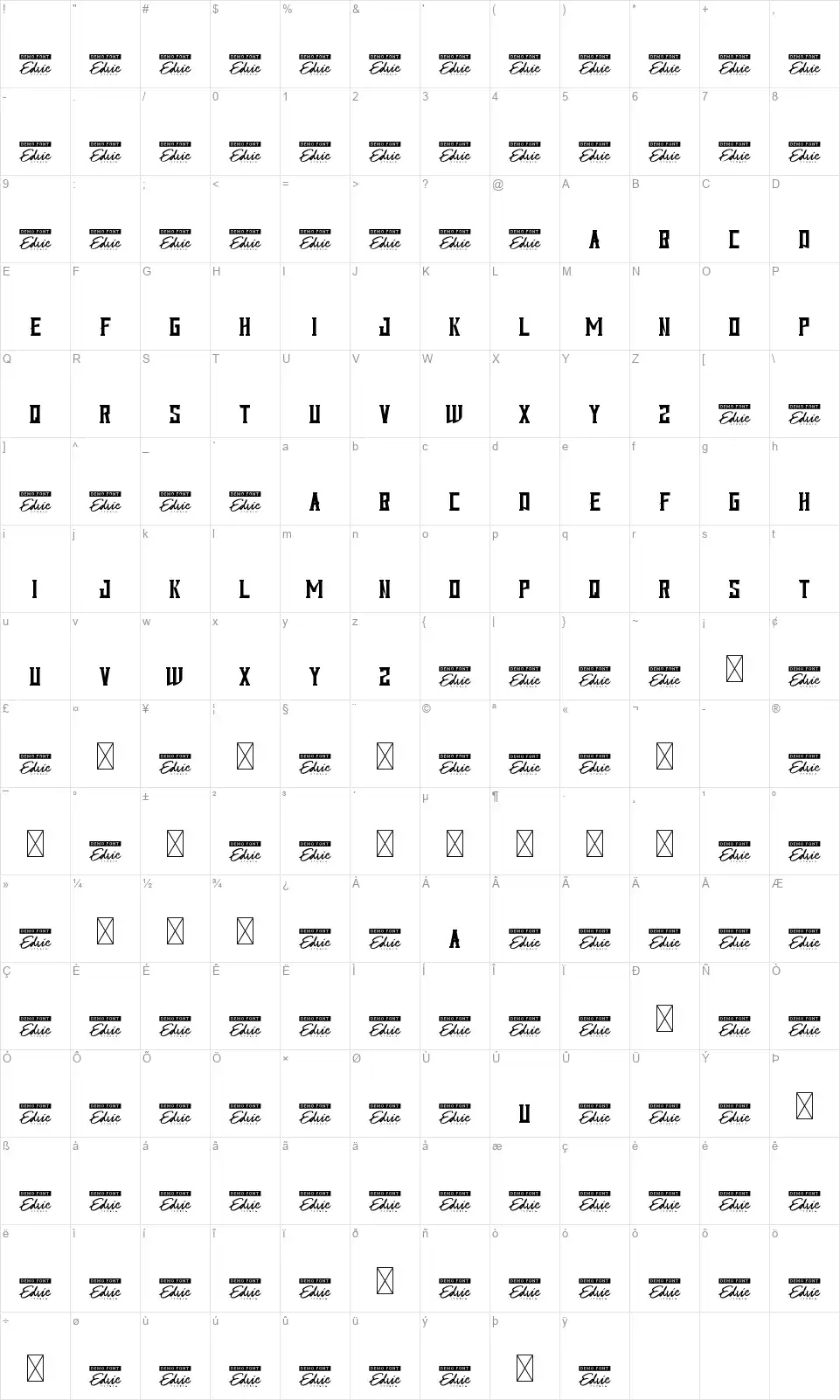 Iron Masterfont character map