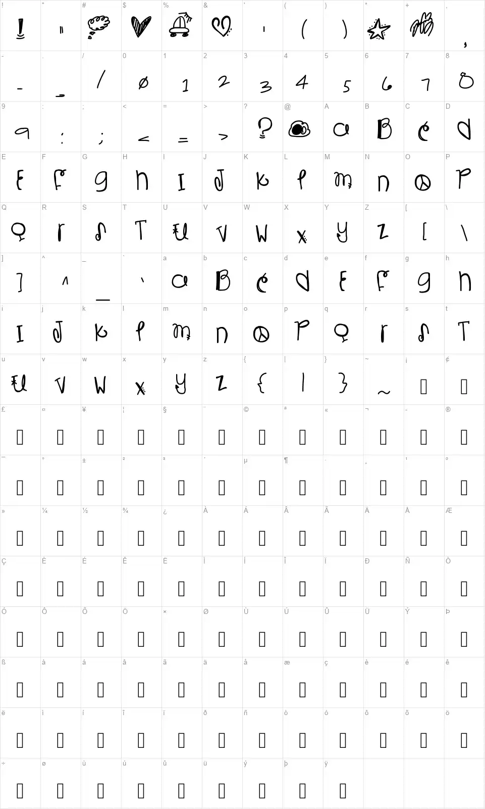 Is Bestest With Youfont character map