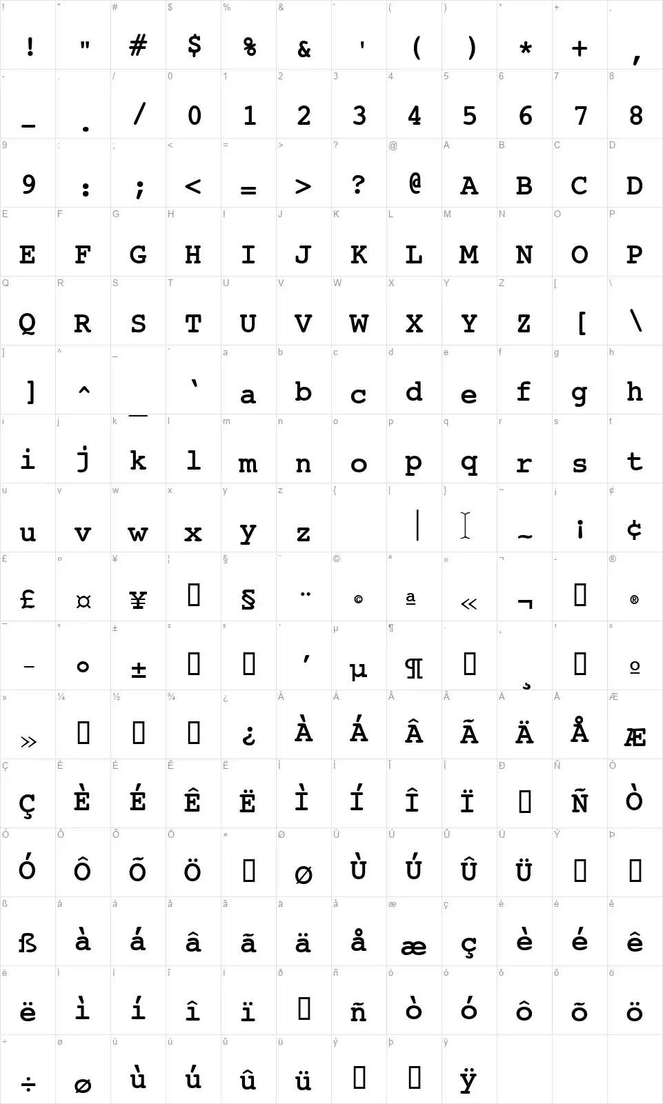 Jack Inputfont character map
