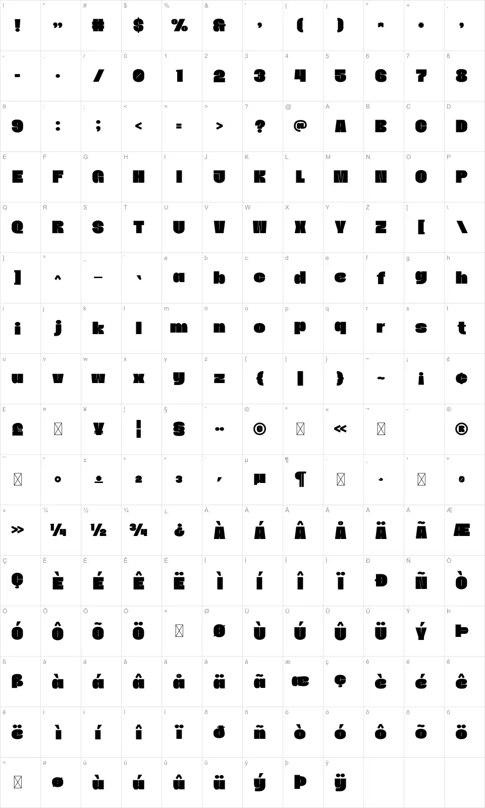 Jayen Карта Jayenfont character map