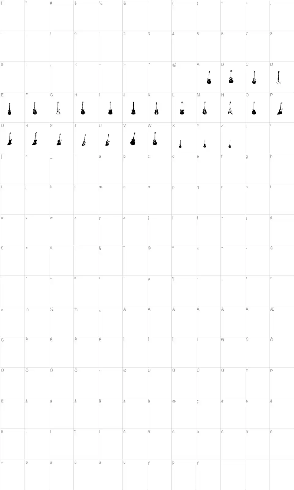 Jazzed Upfont character map