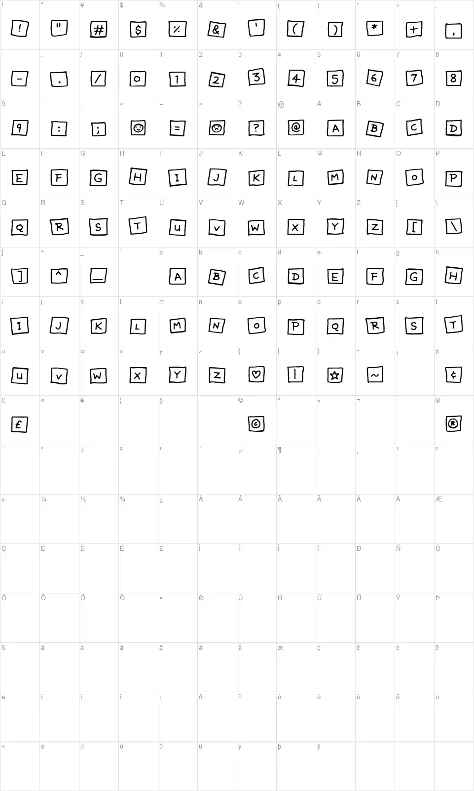 Jdid Карта Jdidfont character map
