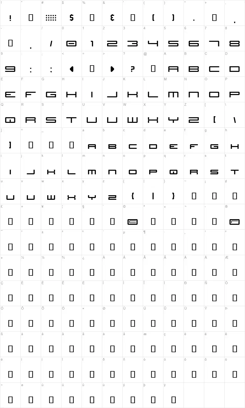 JH Titlesfont character map