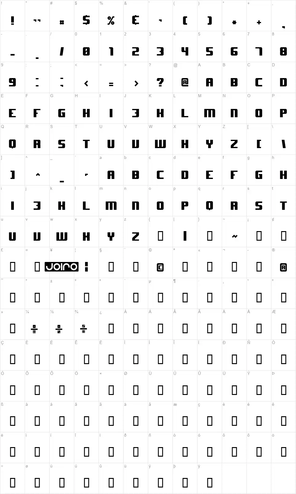 JHUFfont character map
