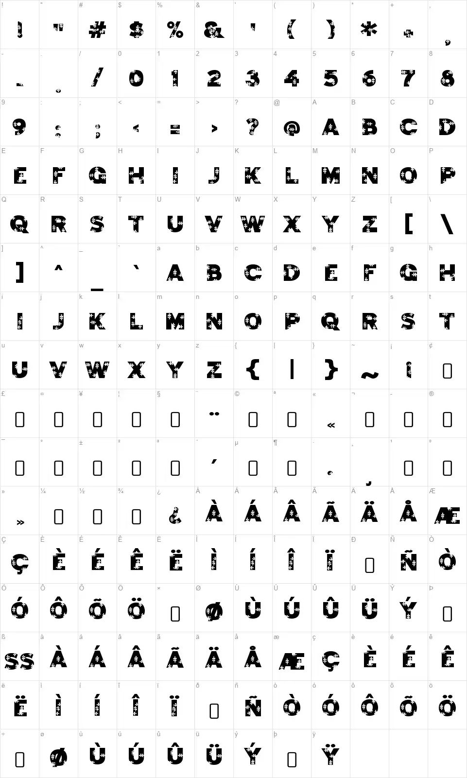 JigsawTrouserdrop-Regularfont character map