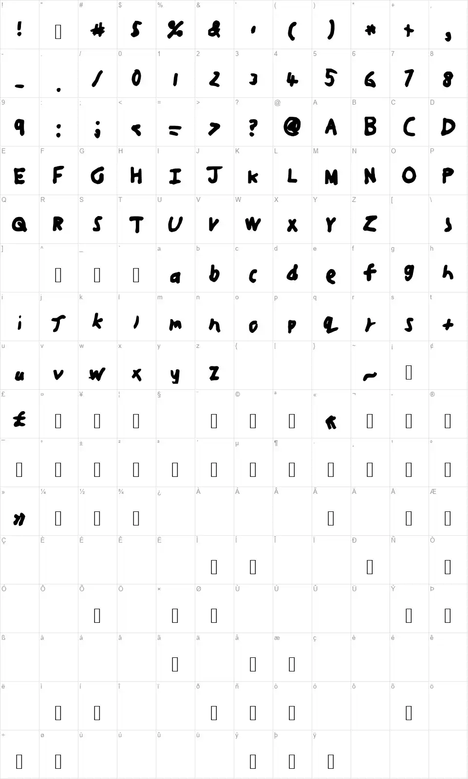 JJWebfont character map