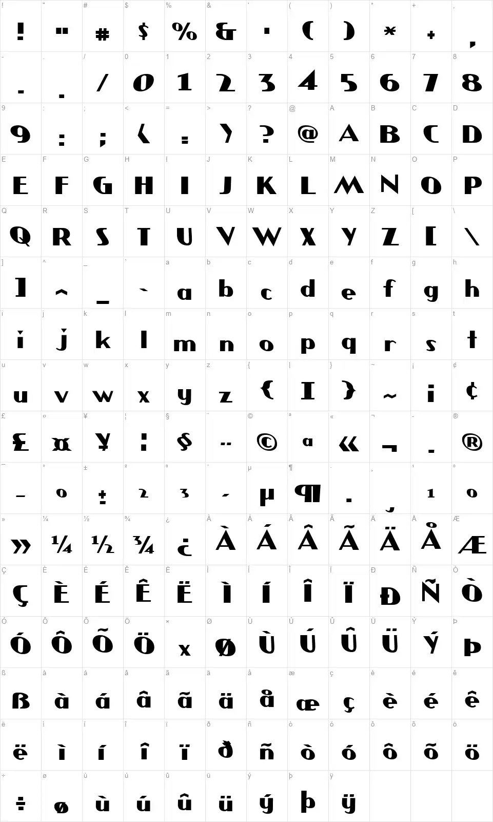 JMH Comicsfont character map