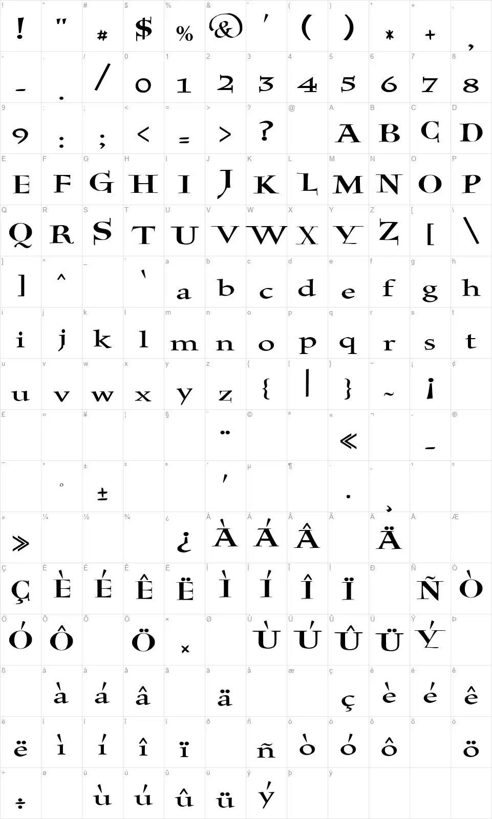 JMH Holy Biblefont character map