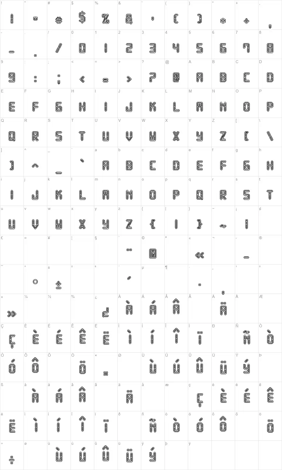 JMH Robotusfont character map
