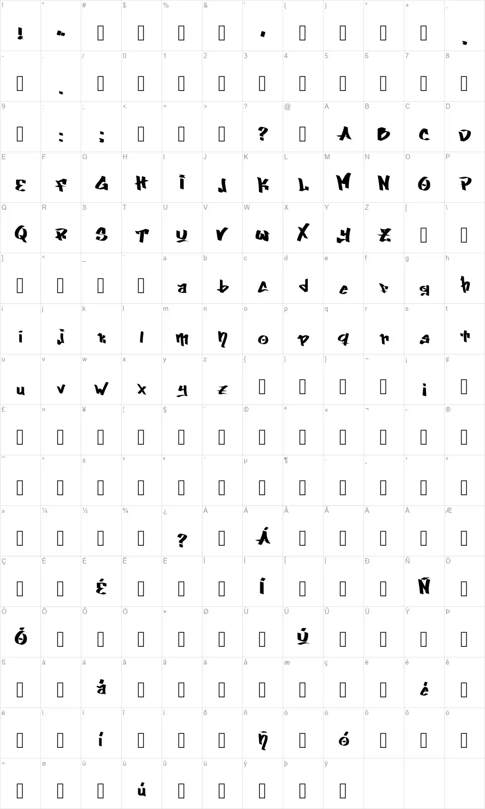 Joegrafffont character map