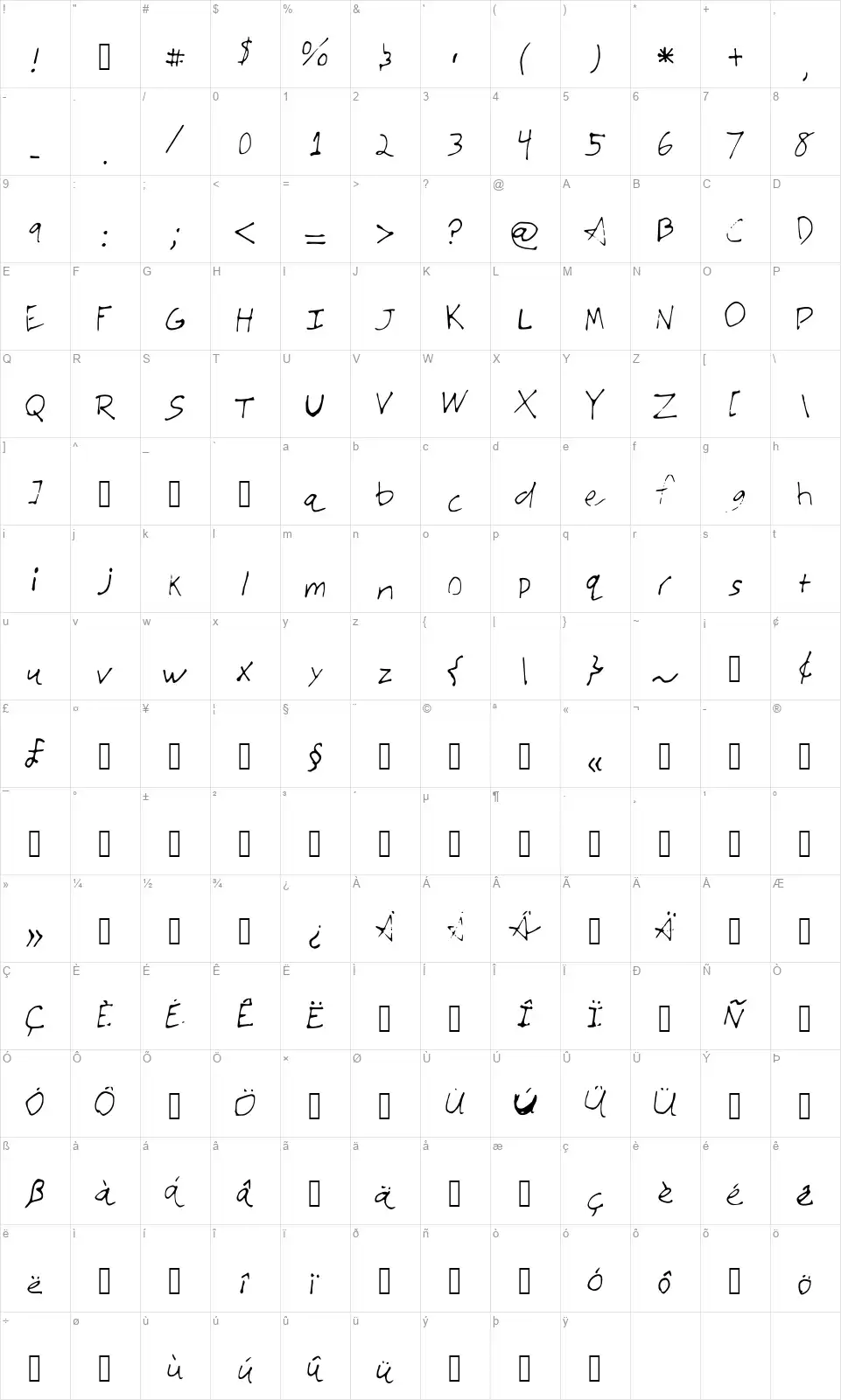 JTs Very Amazing Fontfont character map