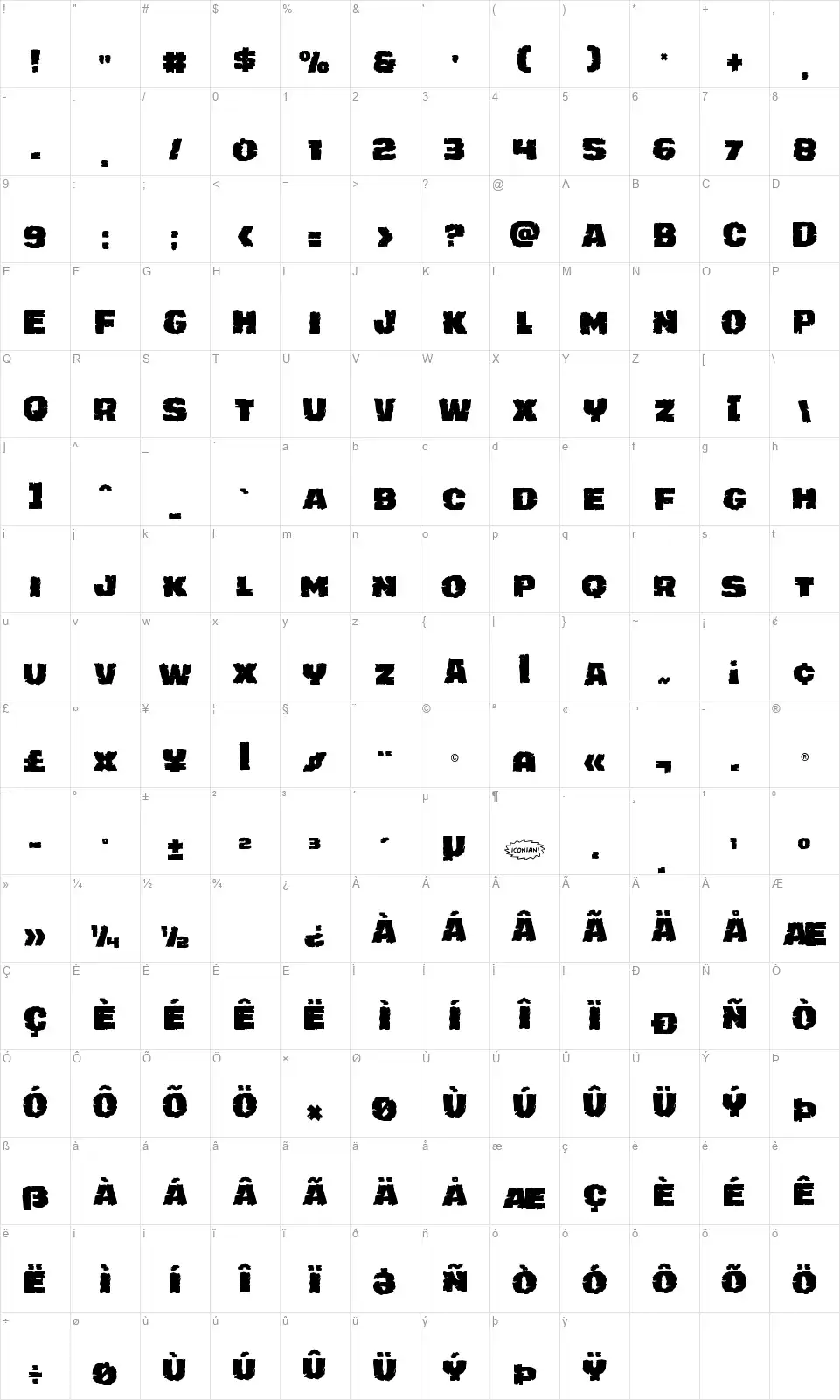 Jugger Rockfont character map