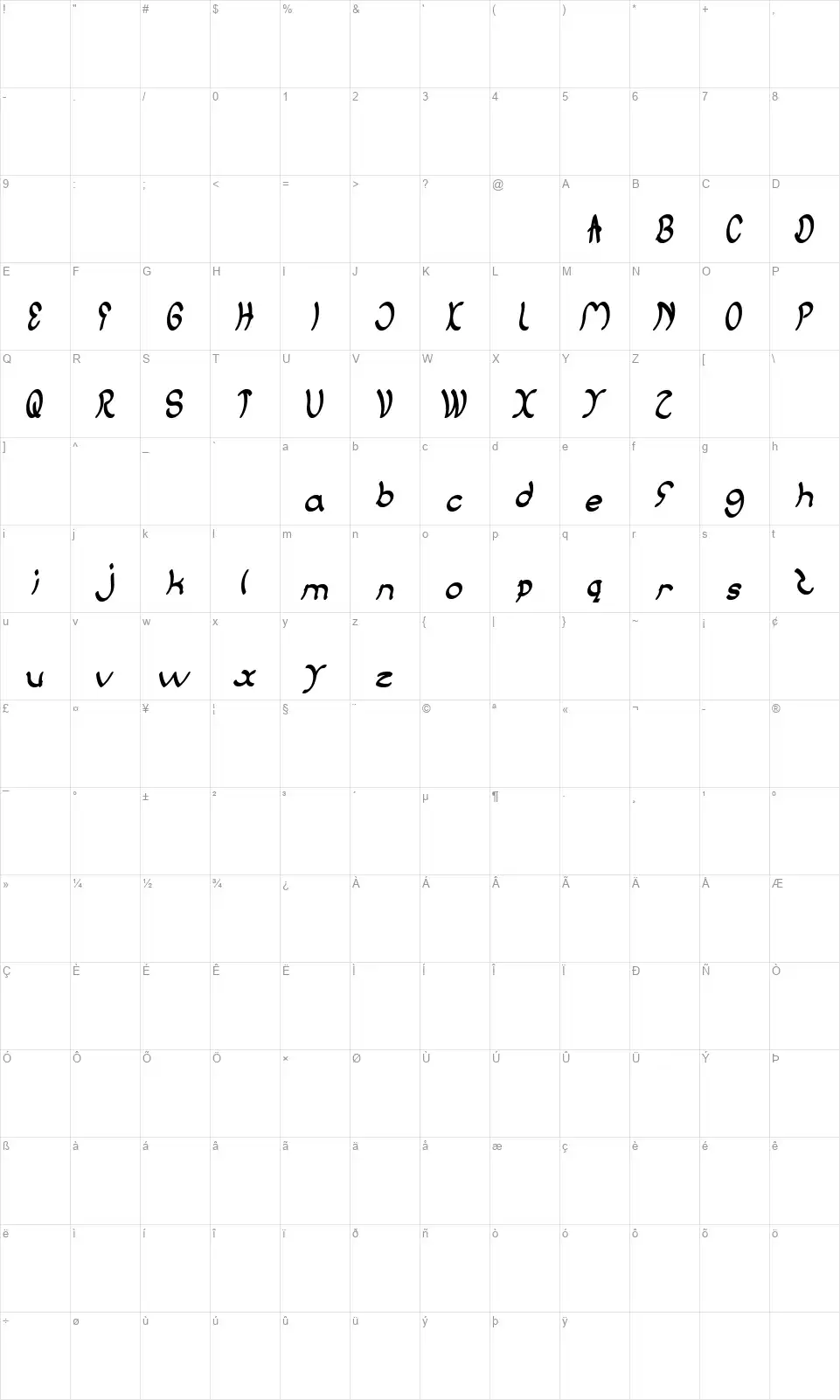 Jump Streetfont character map