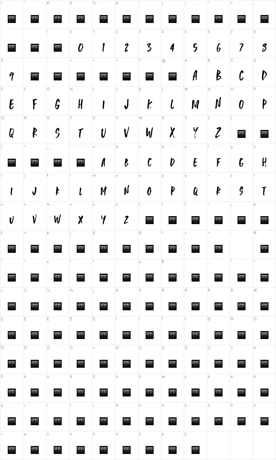 Jungle Jamfont character map