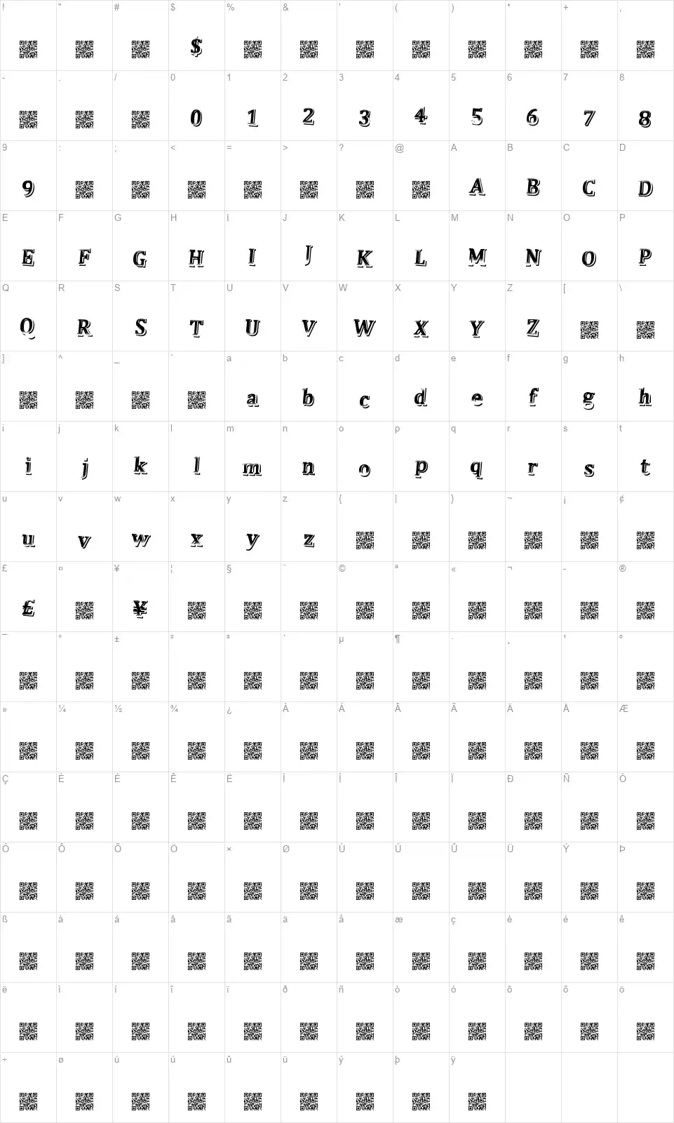 Just Quickfont character map