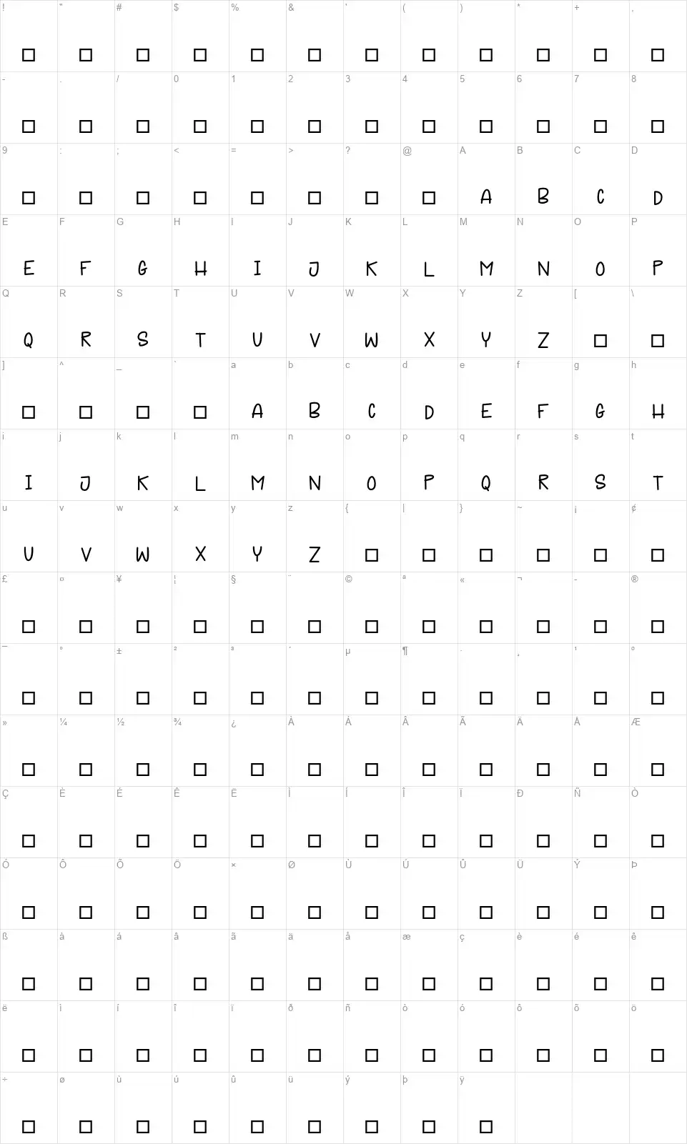 Justfunfont character map