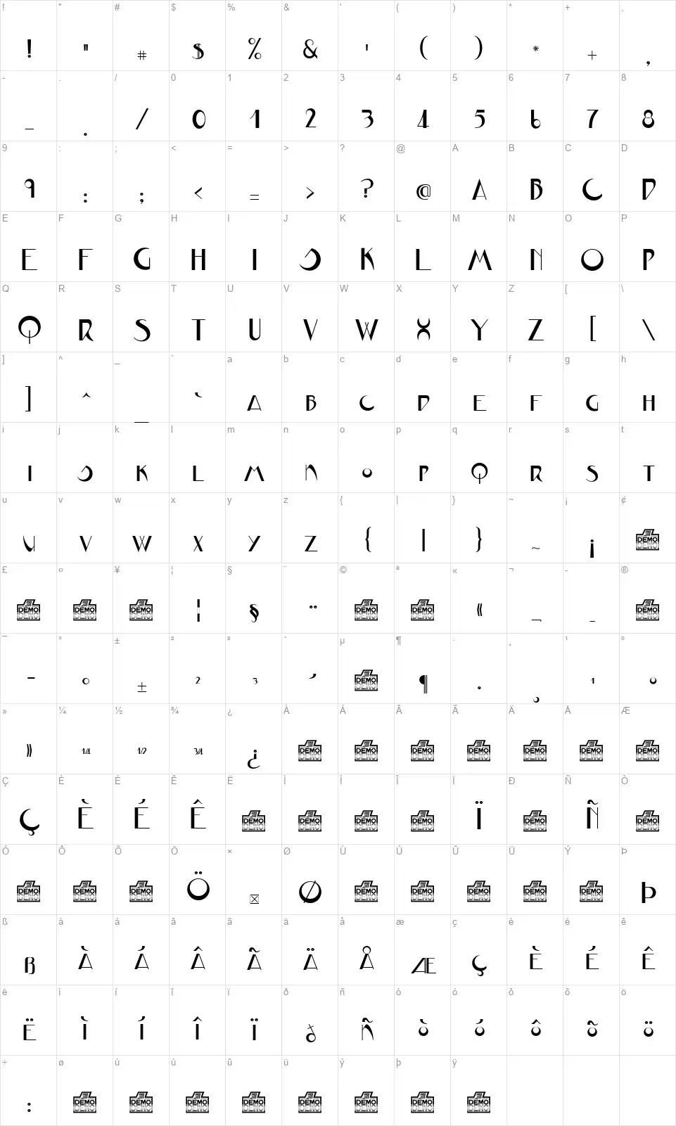 JVNE CoalWorksfont character map