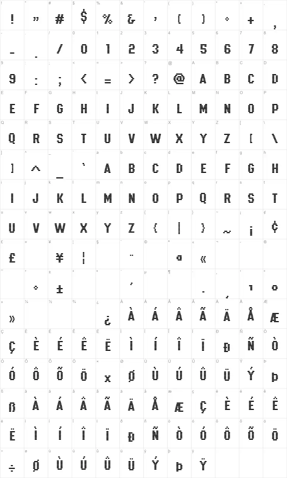 K22 Xanthusfont character map