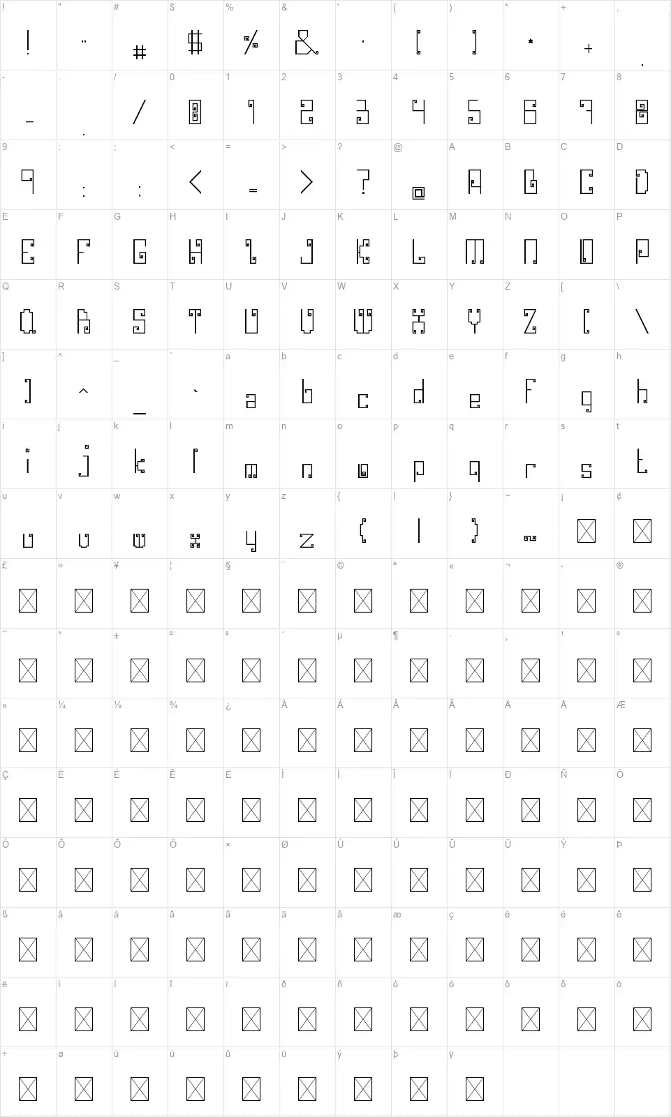Kabasaranfont character map