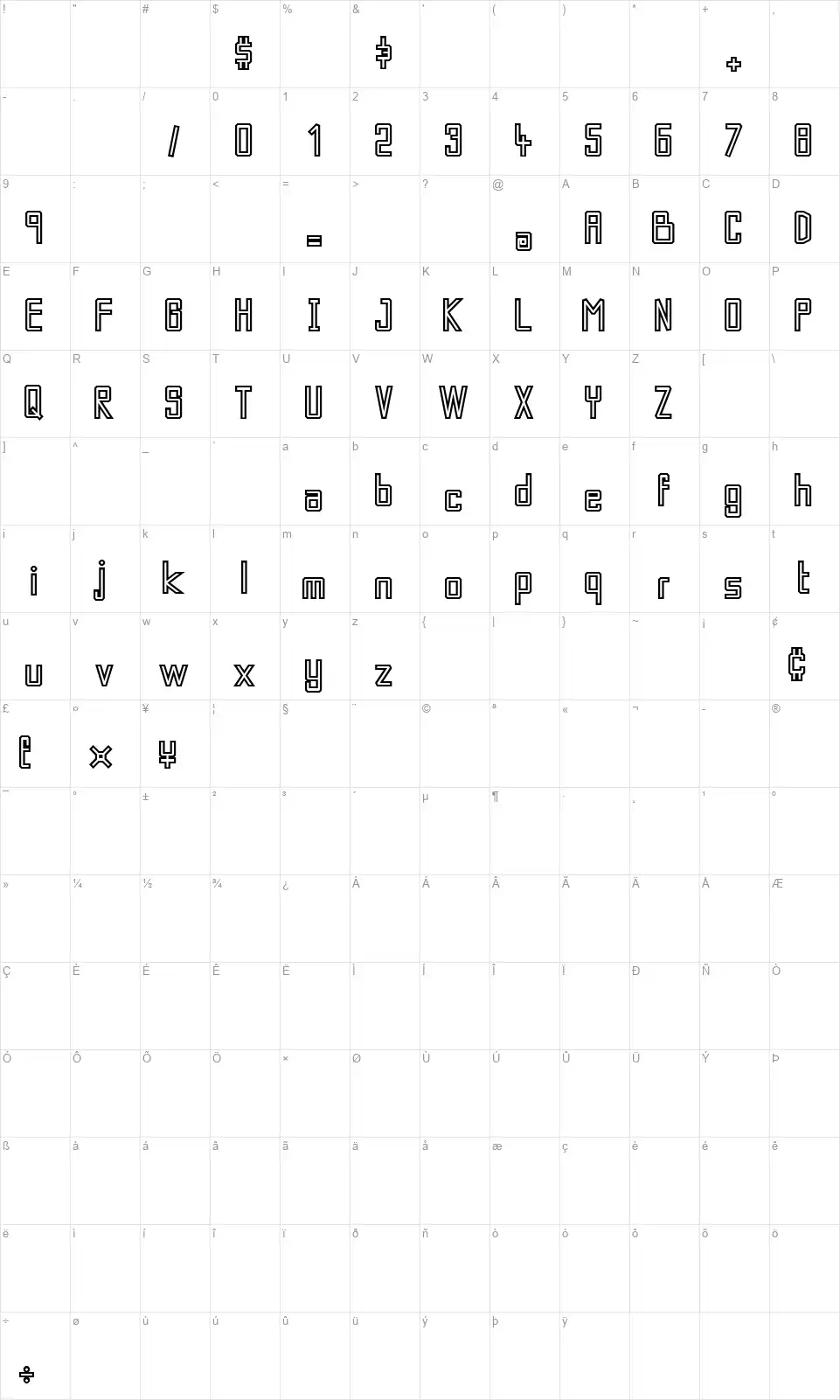 Kaberetfont character map