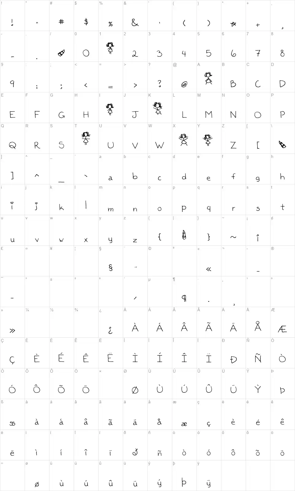 Kaileenfont character map