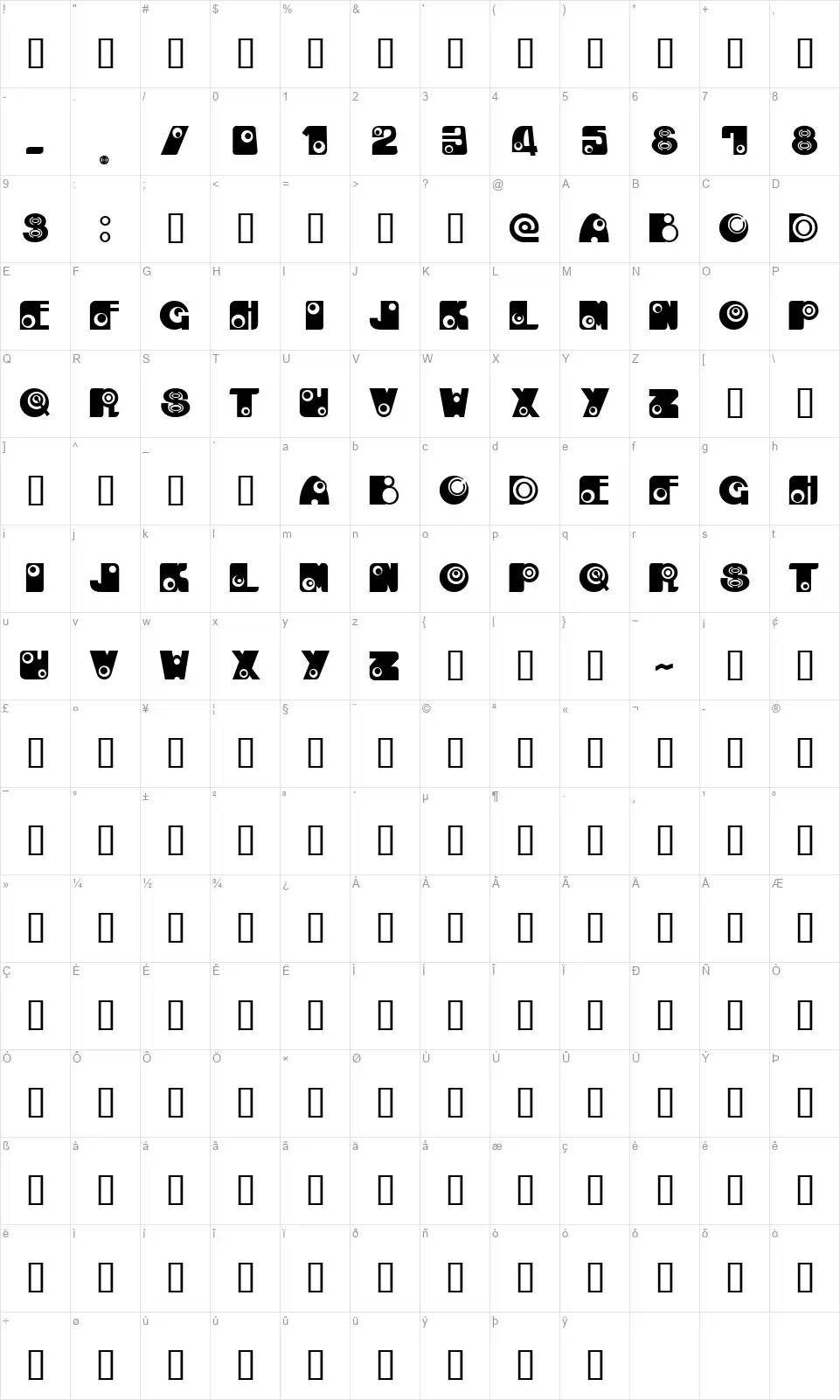 Kanfont character map