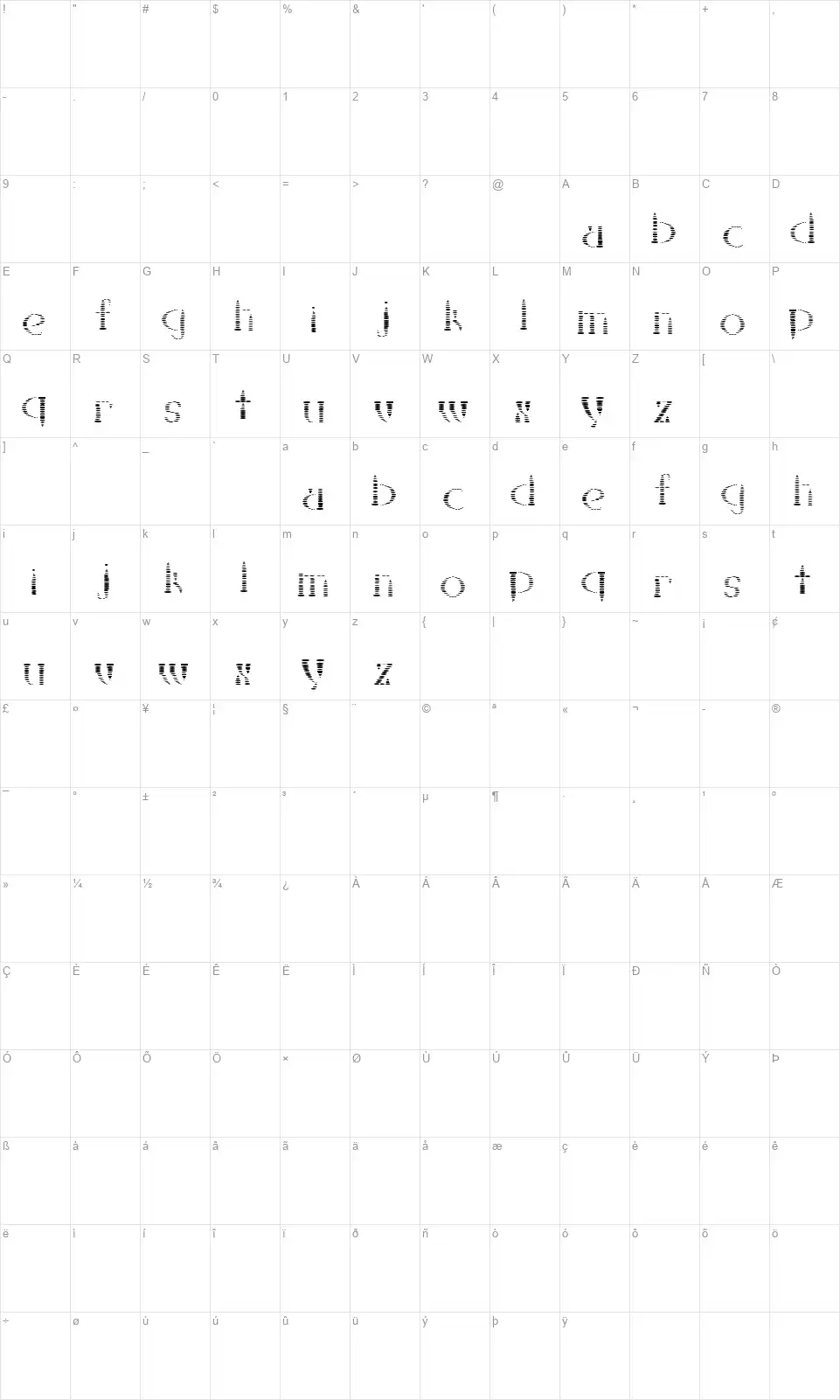 Kanizsafont character map