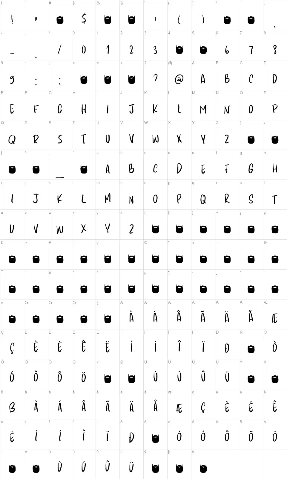 Kapsalon Pencilfont character map