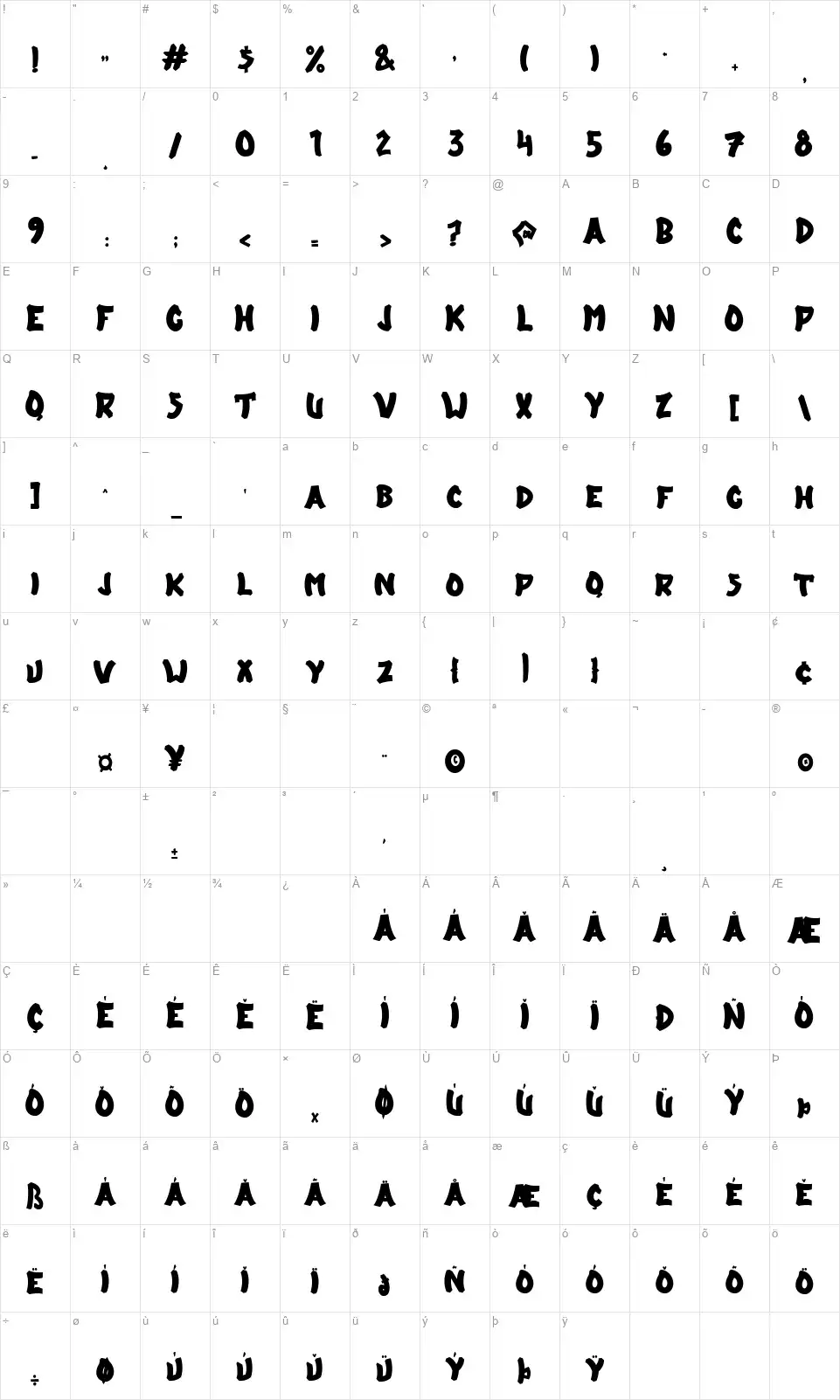 Karasufont character map