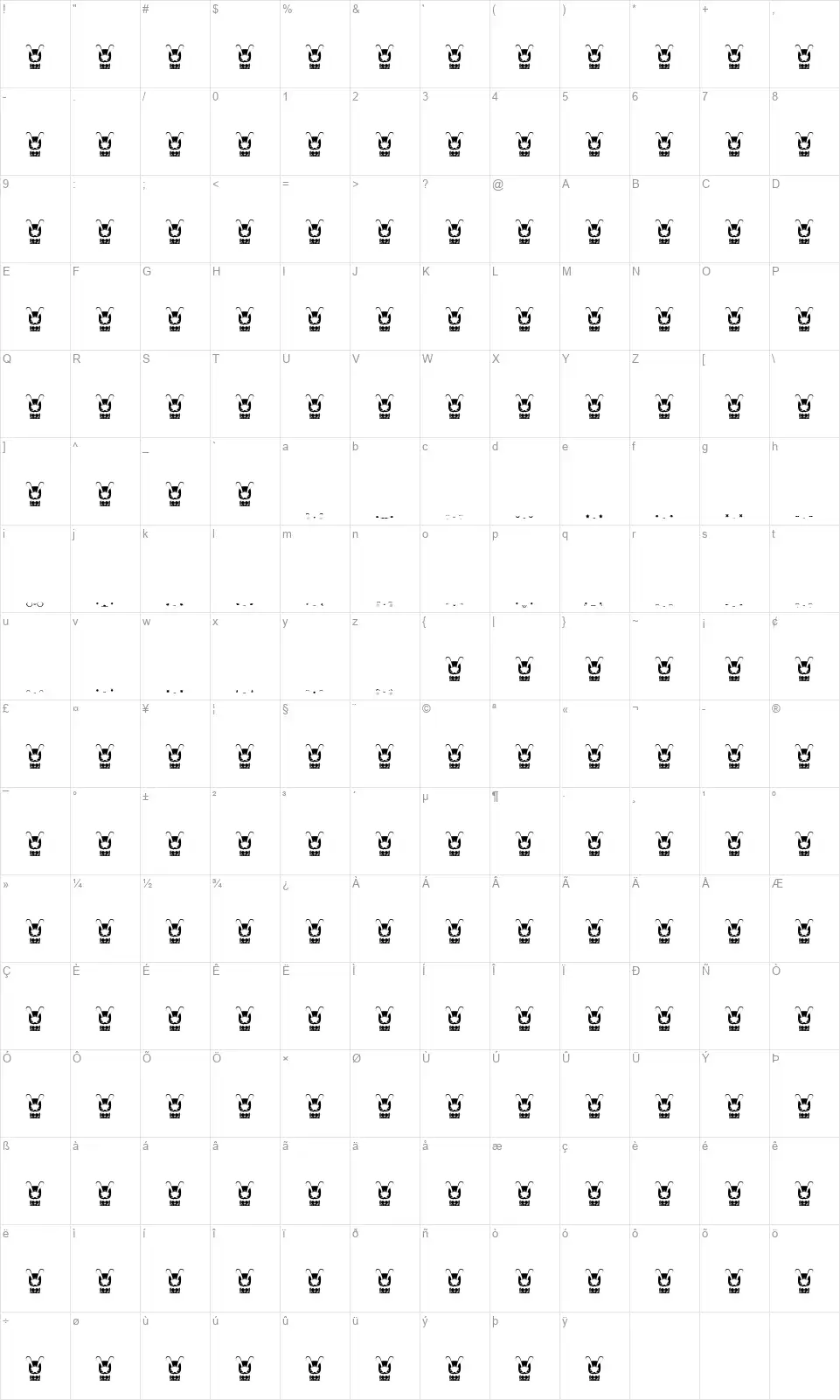 Kawaii eyesfont character map