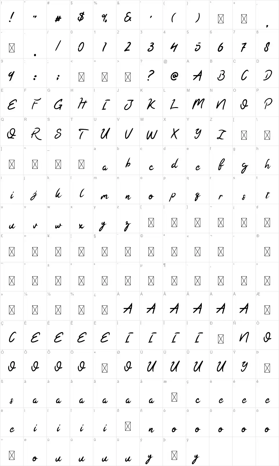 Kaysan Signaturefont character map