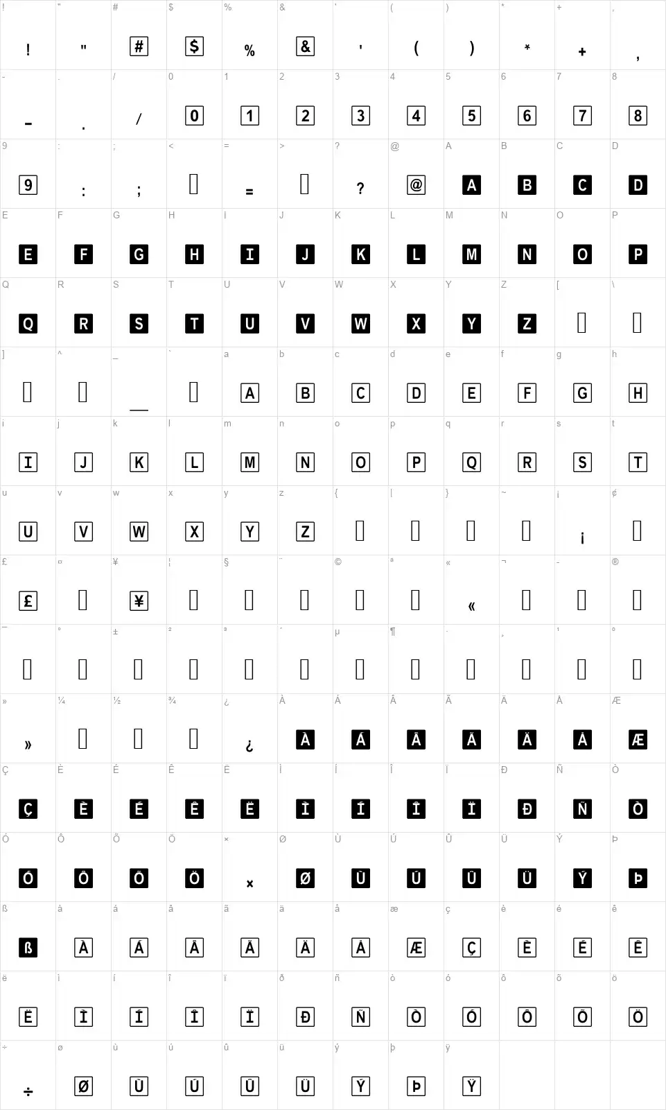 KazyCase Scrabblefont character map