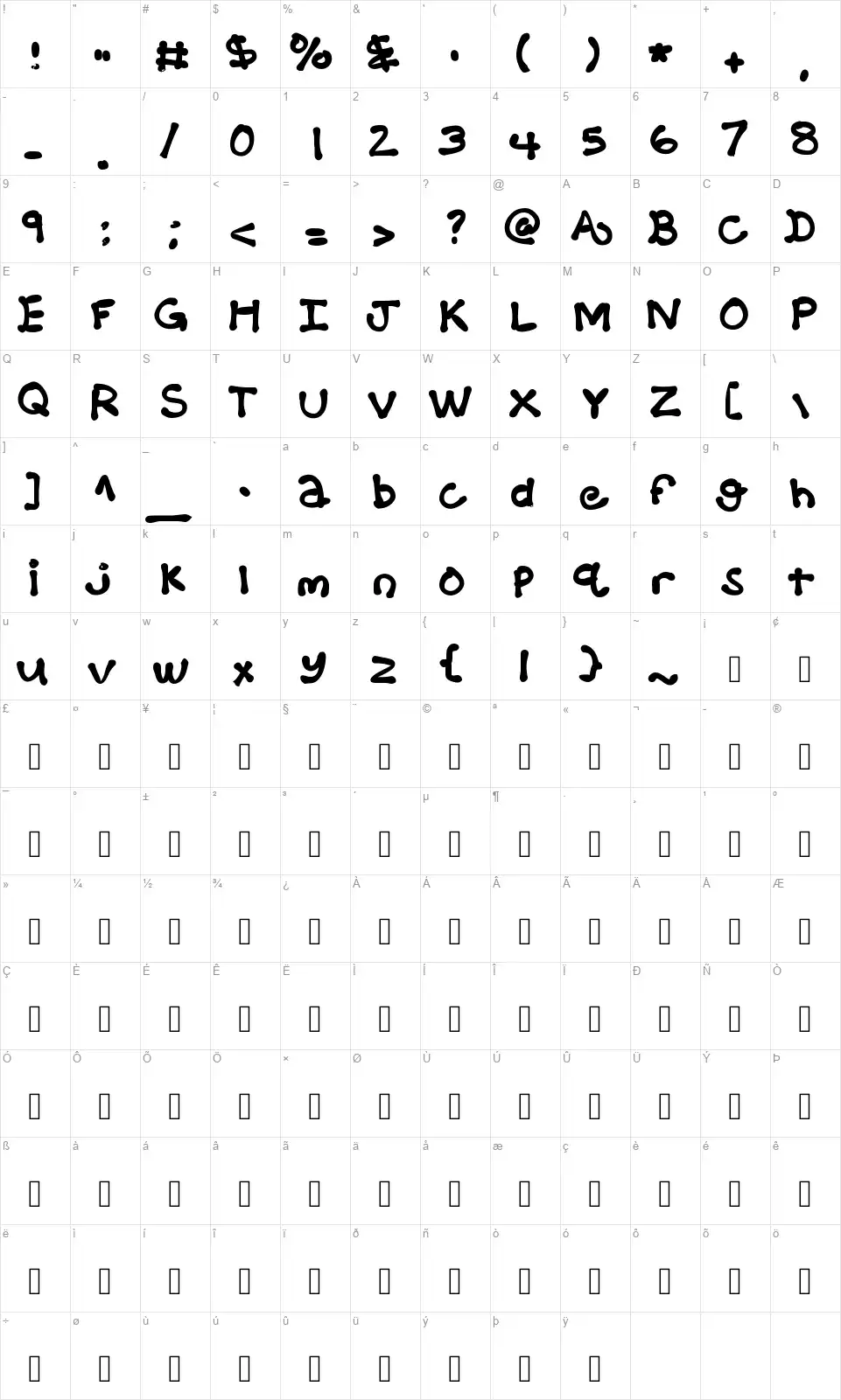 KB Balloon Animalfont character map
