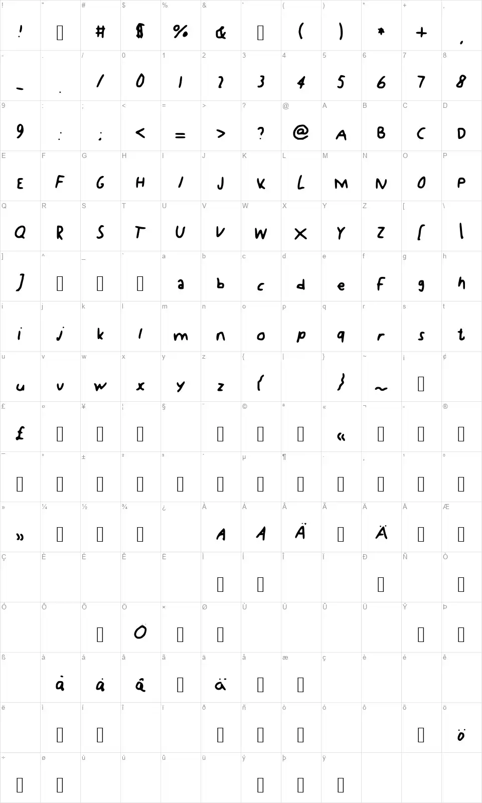 KDGfont character map