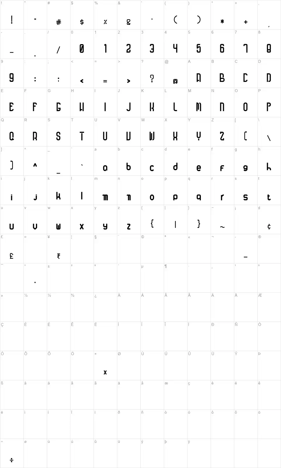 Kebo Irengkufont character map