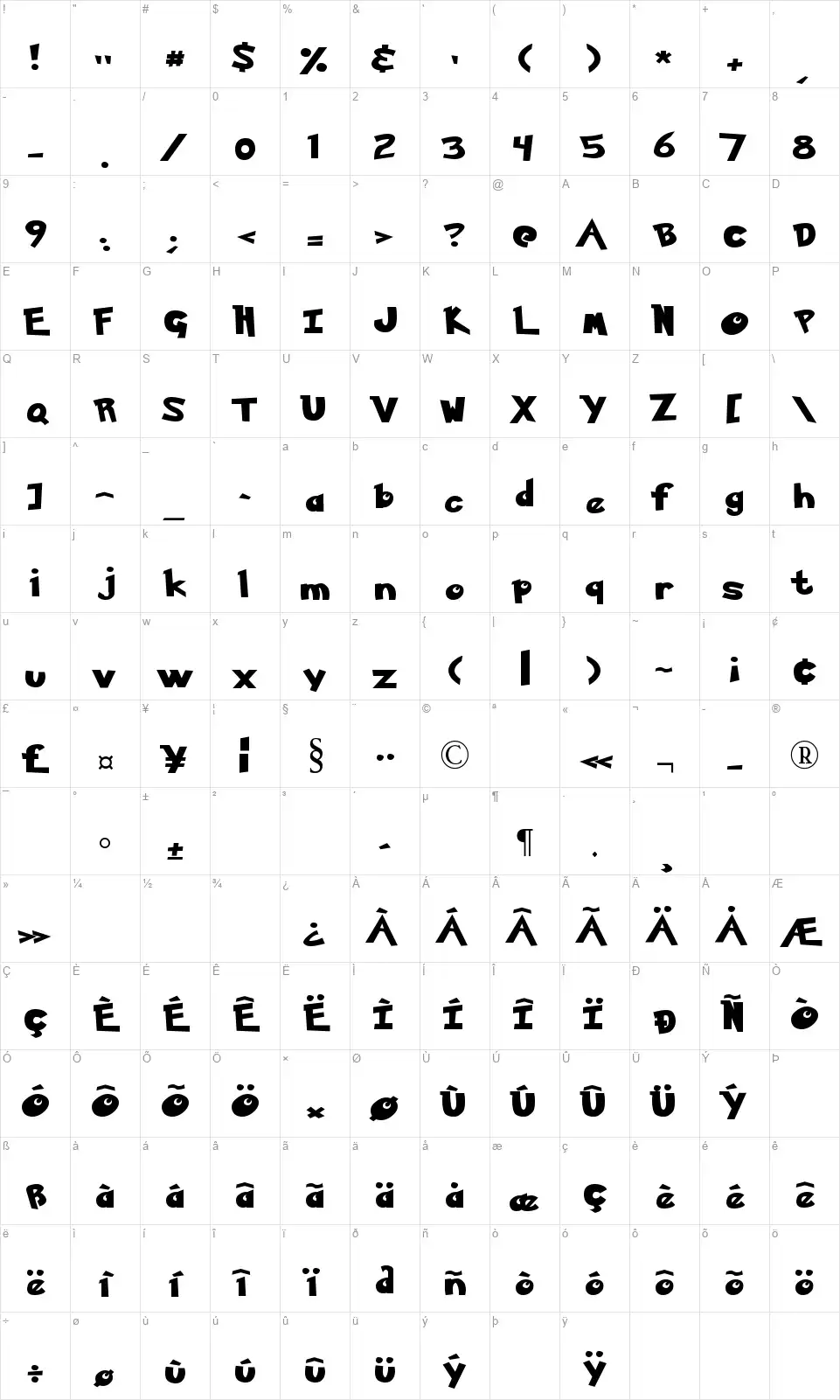 Ketchumfont character map