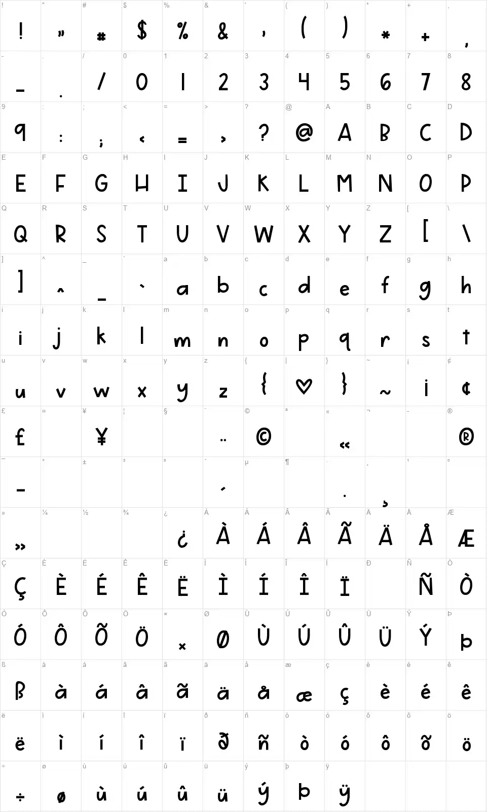 KG Ever Since New Yorkfont character map
