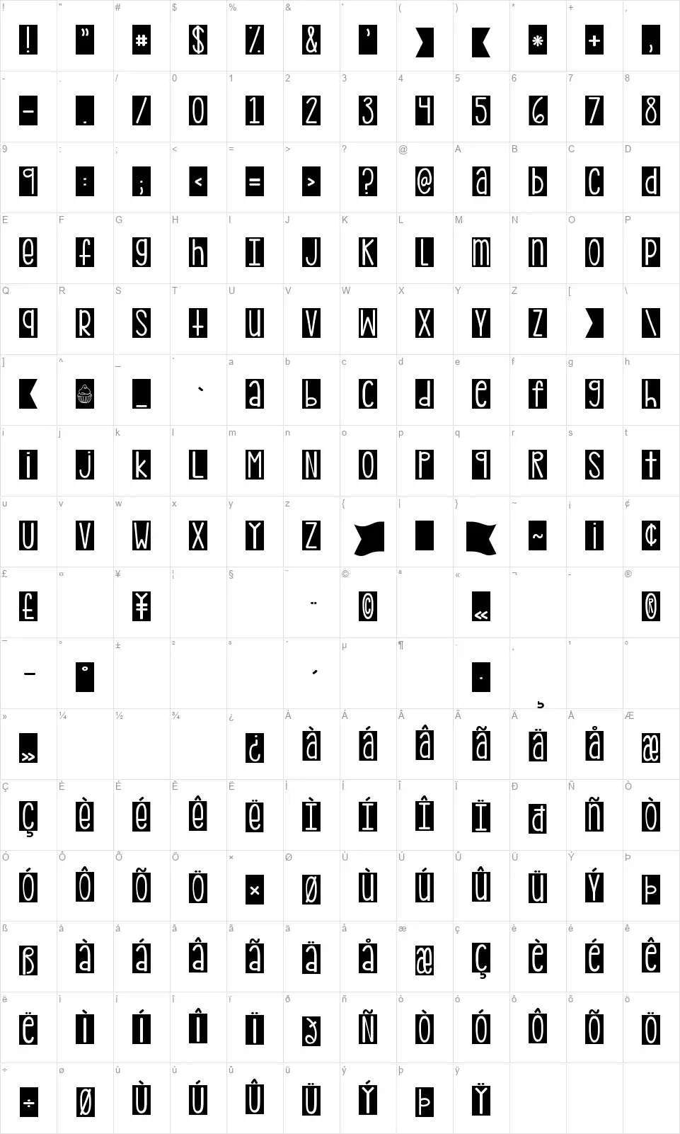 KG PDX Blocksfont character map