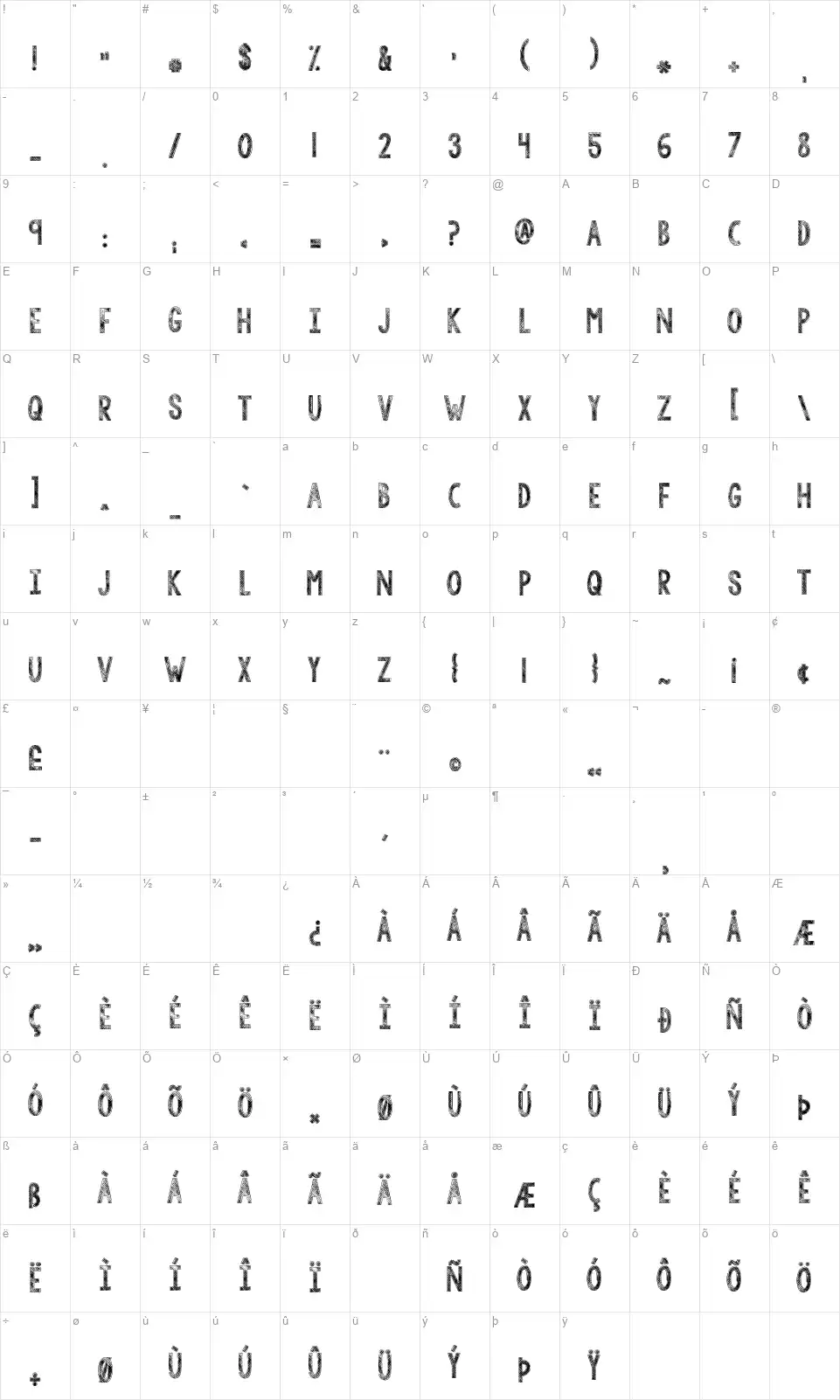 KG Tangled Up In You font character map